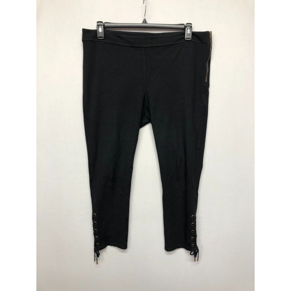 Ann Taylor Women Pull On Capri Crop Pants Size 14 Black Rayon Blend B238 -16